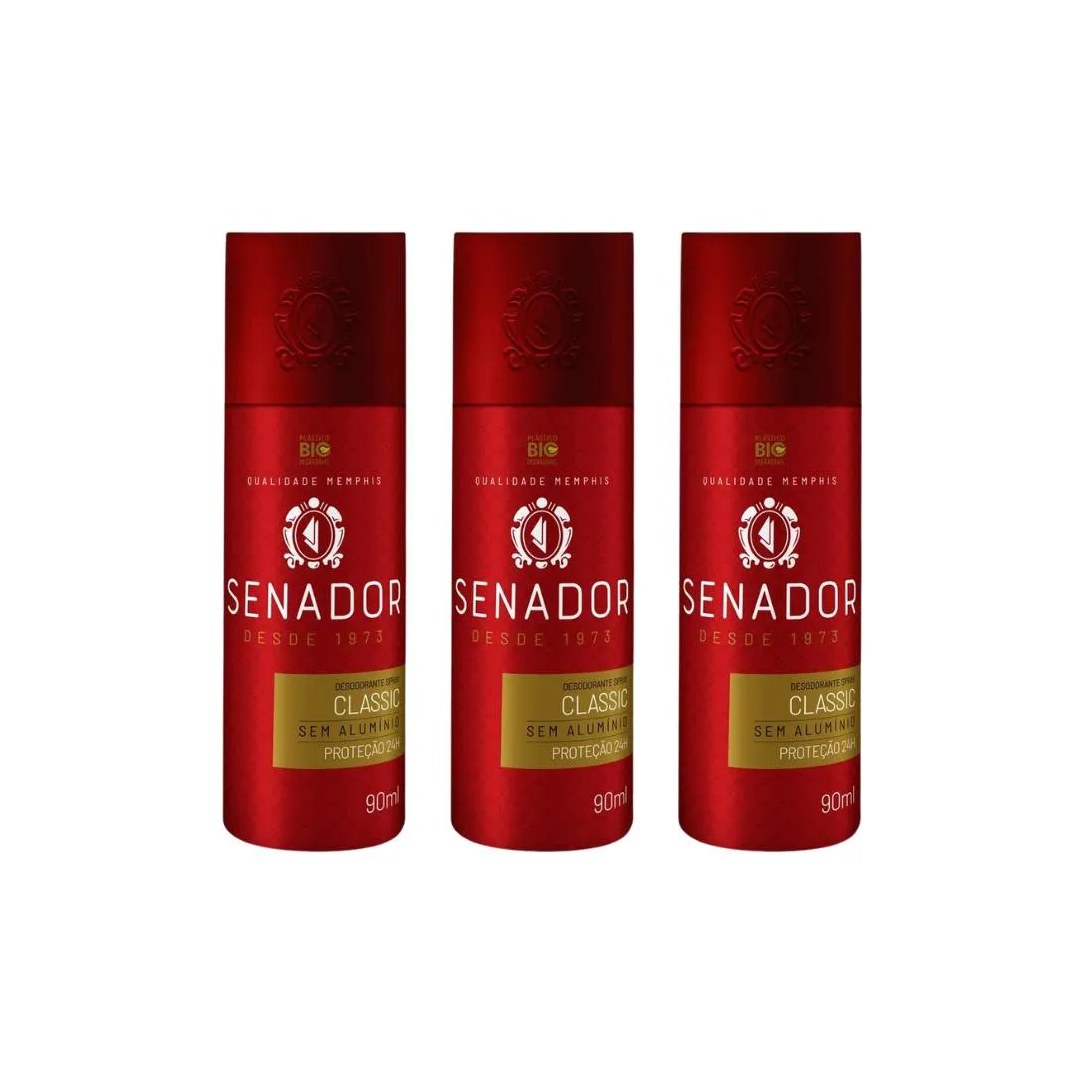 Desodorante Spray Senador Classic 90ml - Kit C / 3un
