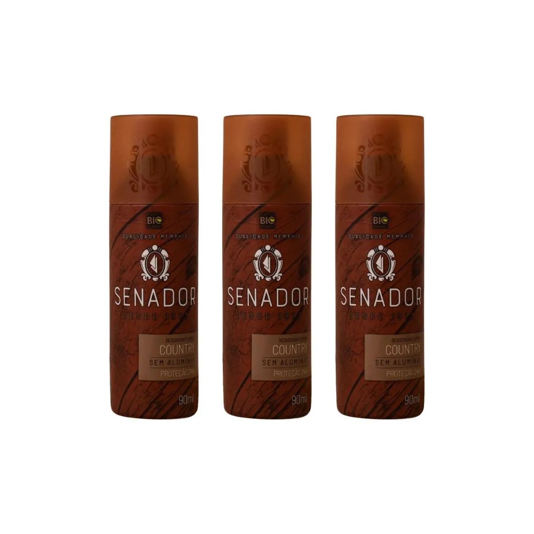 Desodorante Spray Senador Country 90ml - Kit C / 3un