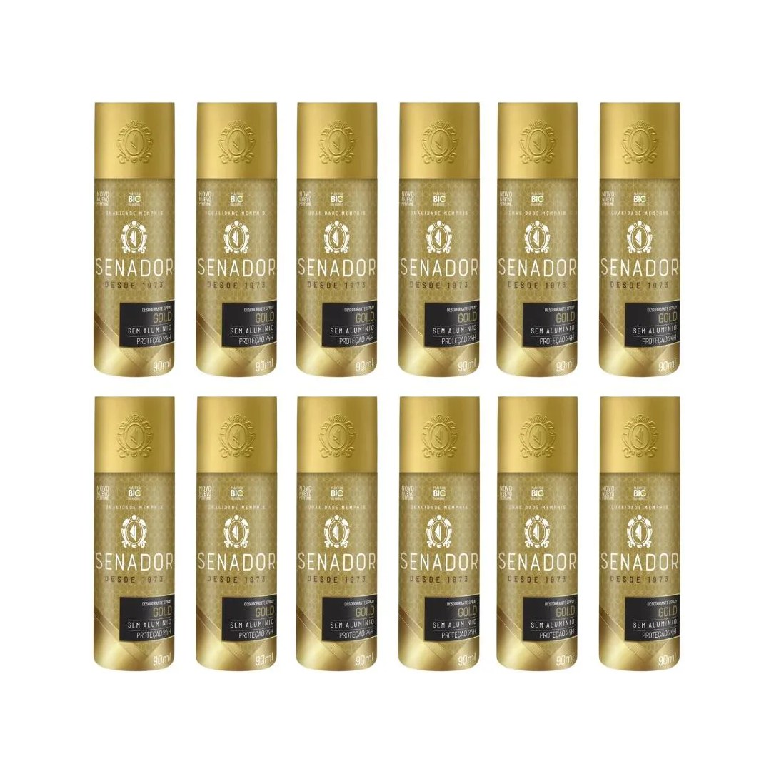 Desodorante Spray Senador Gold 90ml - Kit C / 12un