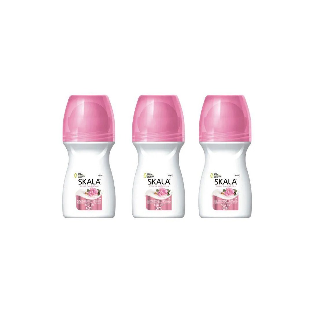 Desodorante Roll - On Skala 60ml Feminino Rosas - Kit C / 3un