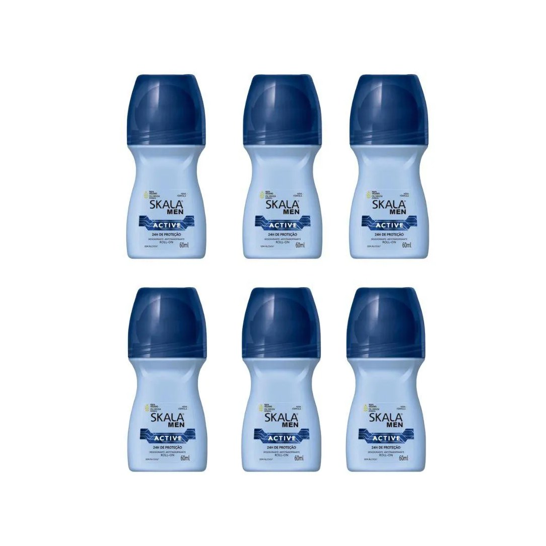Desodorante Roll - On Skala 60ml Masculino Active - Kit C / 6un