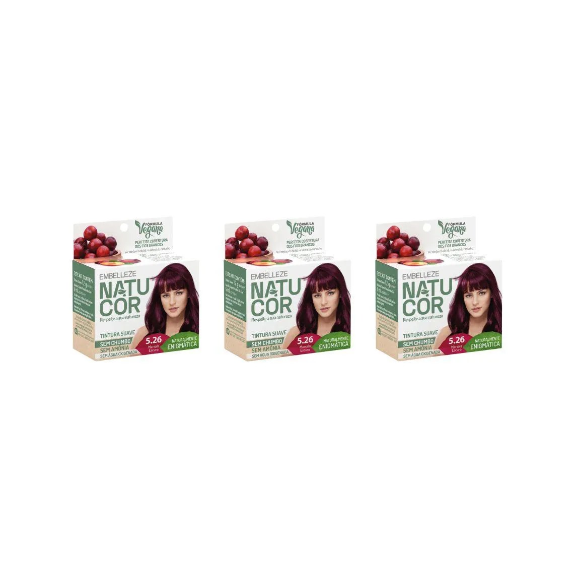 Coloraçao Natucor 5.26 Marsala Escuro - Kit C / 3un