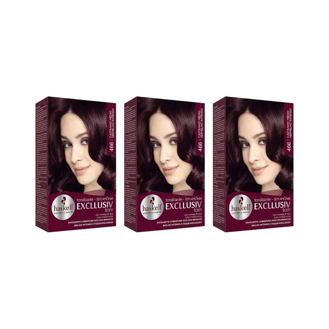 Coloraçao Haskell Ton 466 Cast Medio Verm Intenso - Kit C / 3un