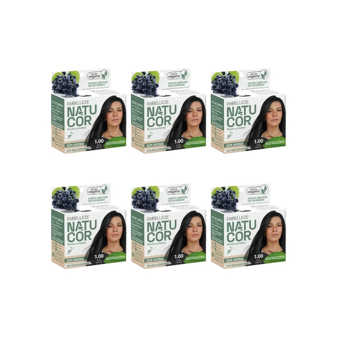Coloraçao Natucor 1.00 Preto Intenso - Kit C / 6un