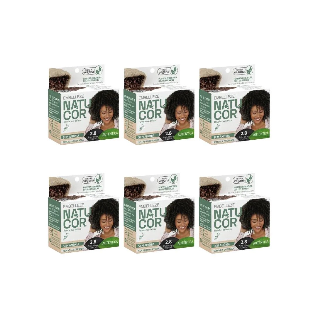 Coloraçao Natucor 2.8 Preto Tabaco - Kit C / 6un