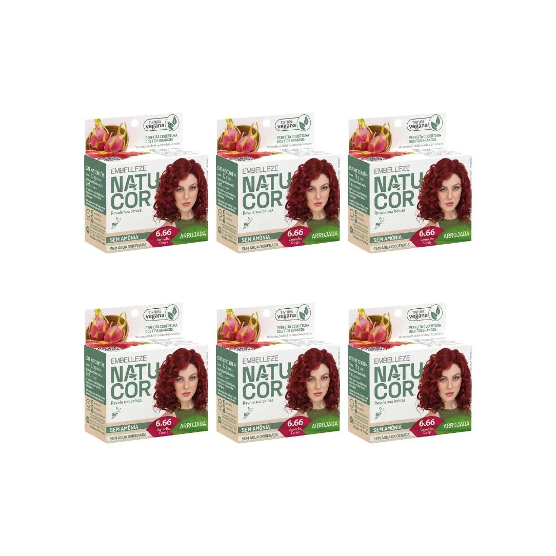Coloraçao Natucor 6.66 Vermelho Cereja - Kit C / 6un