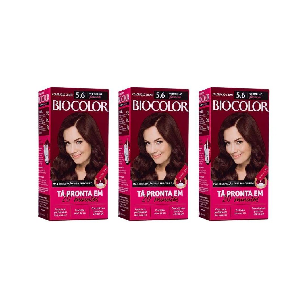 Coloraçao Biocolor Cr 5.6 Vermelho Glamuroso - Kit C / 3un