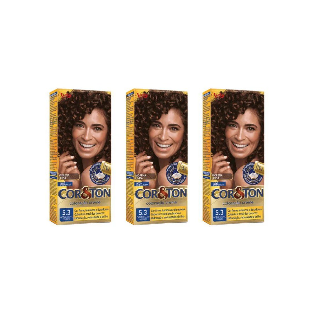 Coloraçao Cor&ton 5.3 Cast Claro Dourado 50g - Kit C / 3