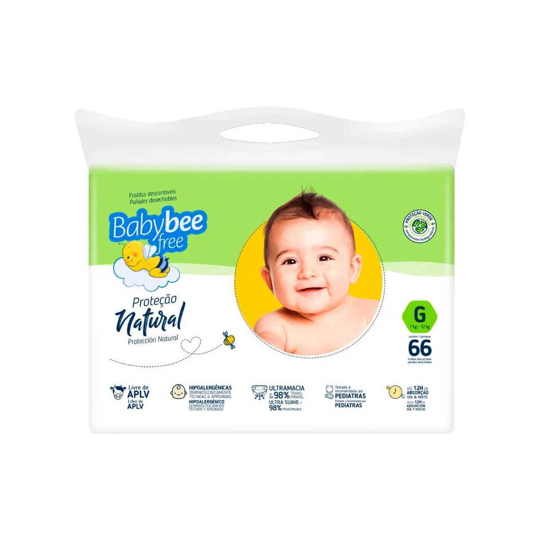 Fralda Baby Bee Free Tamanho G Protecao Natural Com 66 Unidades