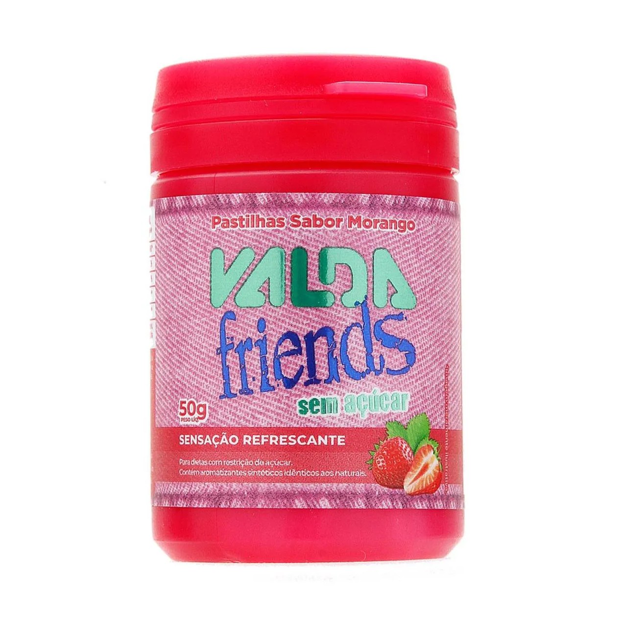 Valda Friends Pastilha de Mentol Sabor Morango sem Açúcar Caixa com 6 Potes de 50g