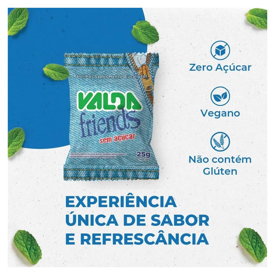 Valda Friends Pastilha Sabor Menta Refrescante Contém 10 Sachês de 25g Cada