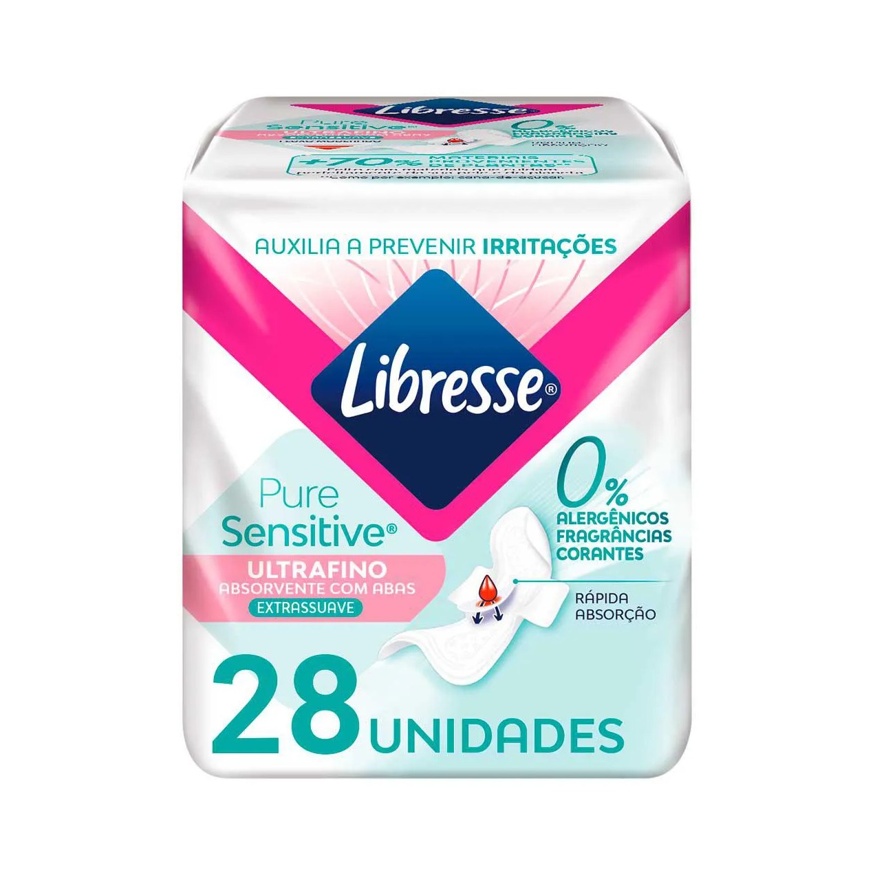 Absorvente Libresse Pure Sensitive Ultrafino Dia com Abas 28 unidades