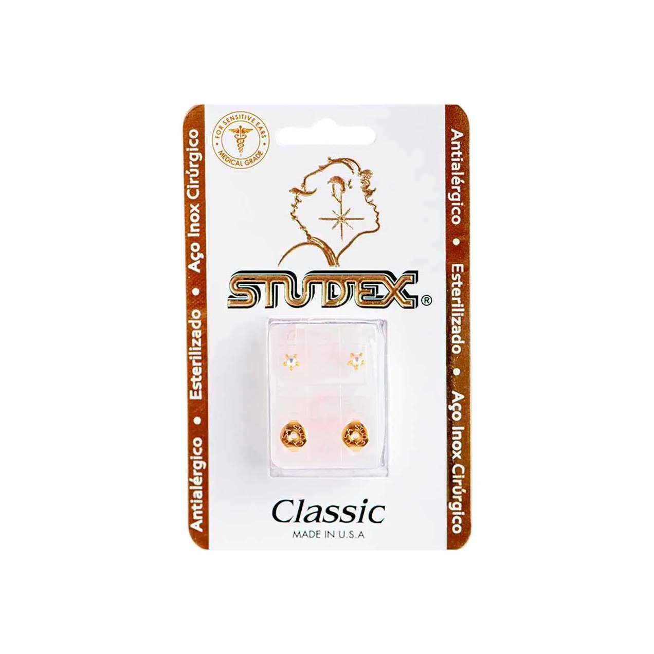 Brinco Antialérgico Studex Classic Tiffany Pérola Média Dourada 1 unidade