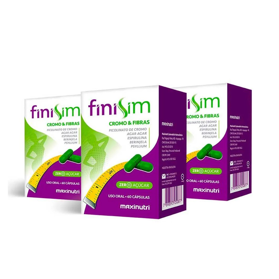 Kit 3 Finisim Cromo e Fibras com 60 Cápsulas Maxinutri