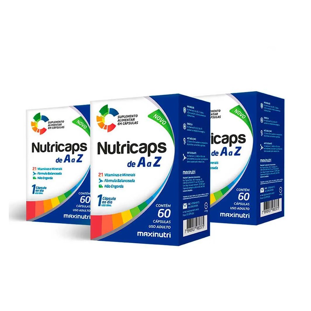 Kit 3 Nutricaps a a Z Polivitaminico 60 Capsulas Maxinutri