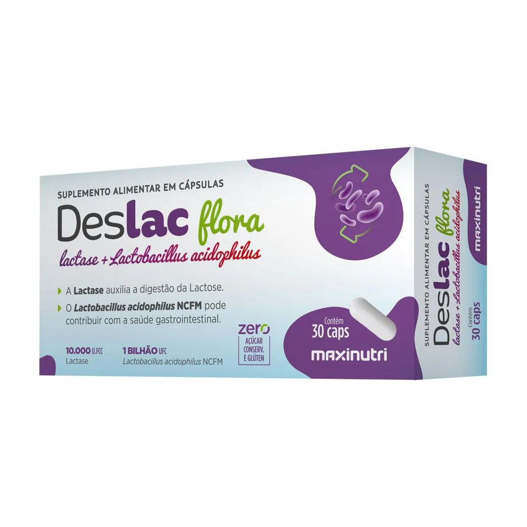 Deslac Flora Lactase + Lactobacillus Acidophilus 30 Cápsulas Maxinutri