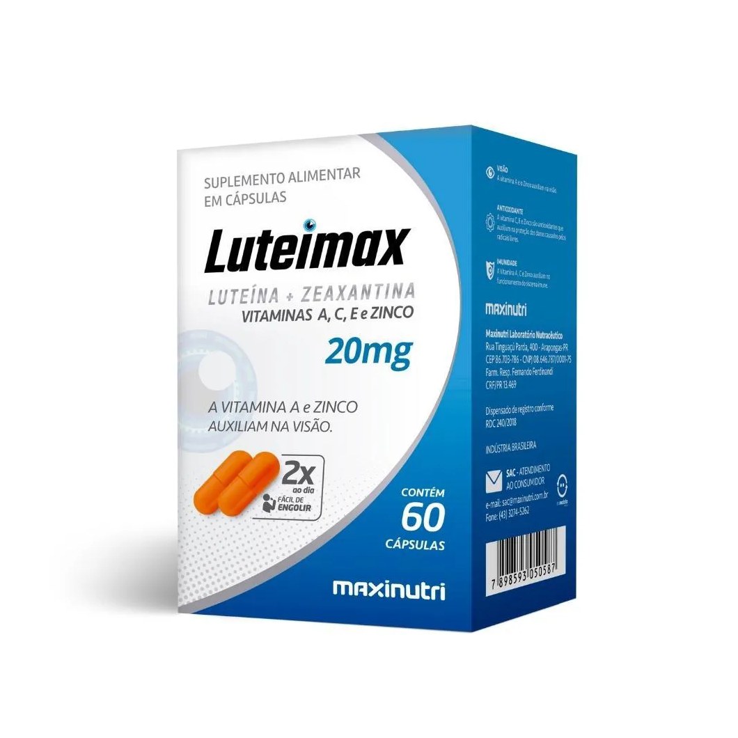 Luteimax (luteína & Zeaxantina) 20mg - 60 Cápsulas. - Maxinutri
