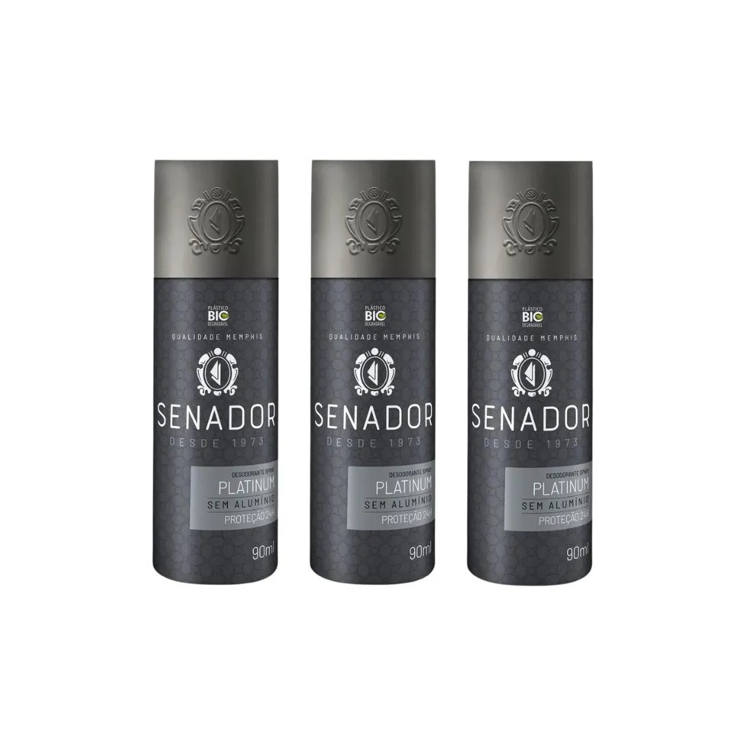 Desodorante Spray Senador Platinum 90ml - Kit C / 3un