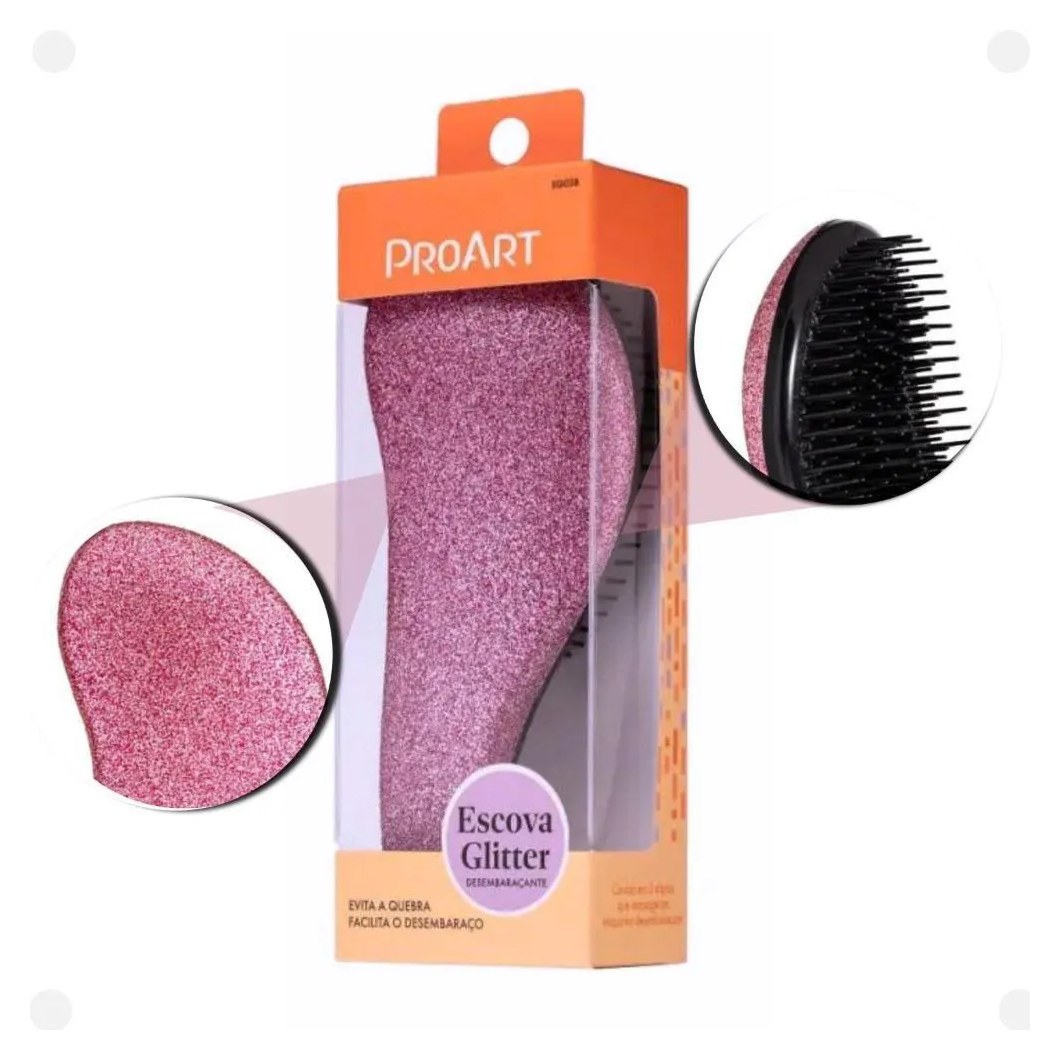 Escova Desembaraçante Proart Rosa Glitter Eg02b