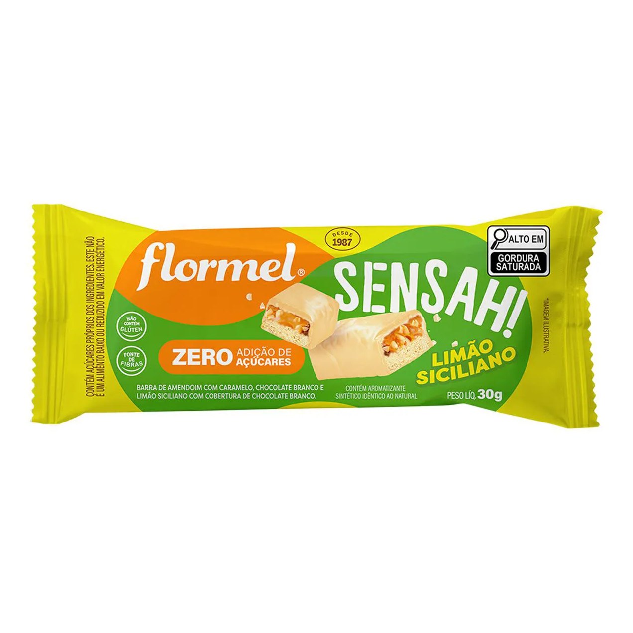 Chocolate Flormel Sensah! Zero Açúcar Limão Siciliano 30g