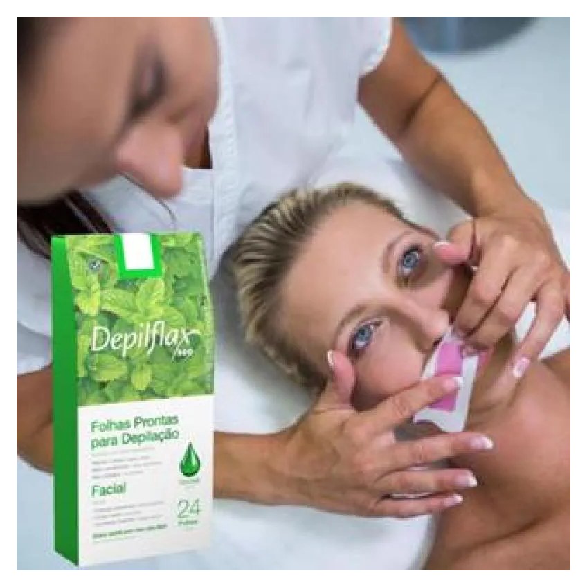 24 FOLHAS DEPILATóRIAS FACIAL BUçO SOBRANCELHA E NARIZ DEPILFLAX HORTELã REFRESCANTE