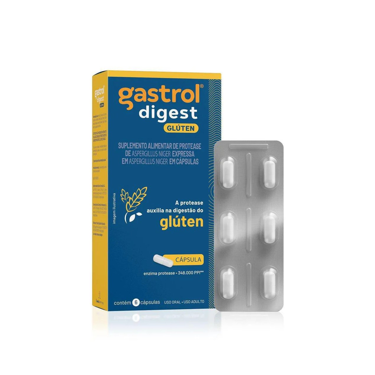 Enzima Digestiva Protease Gastrol Digest Glúten 6 Cápsulas