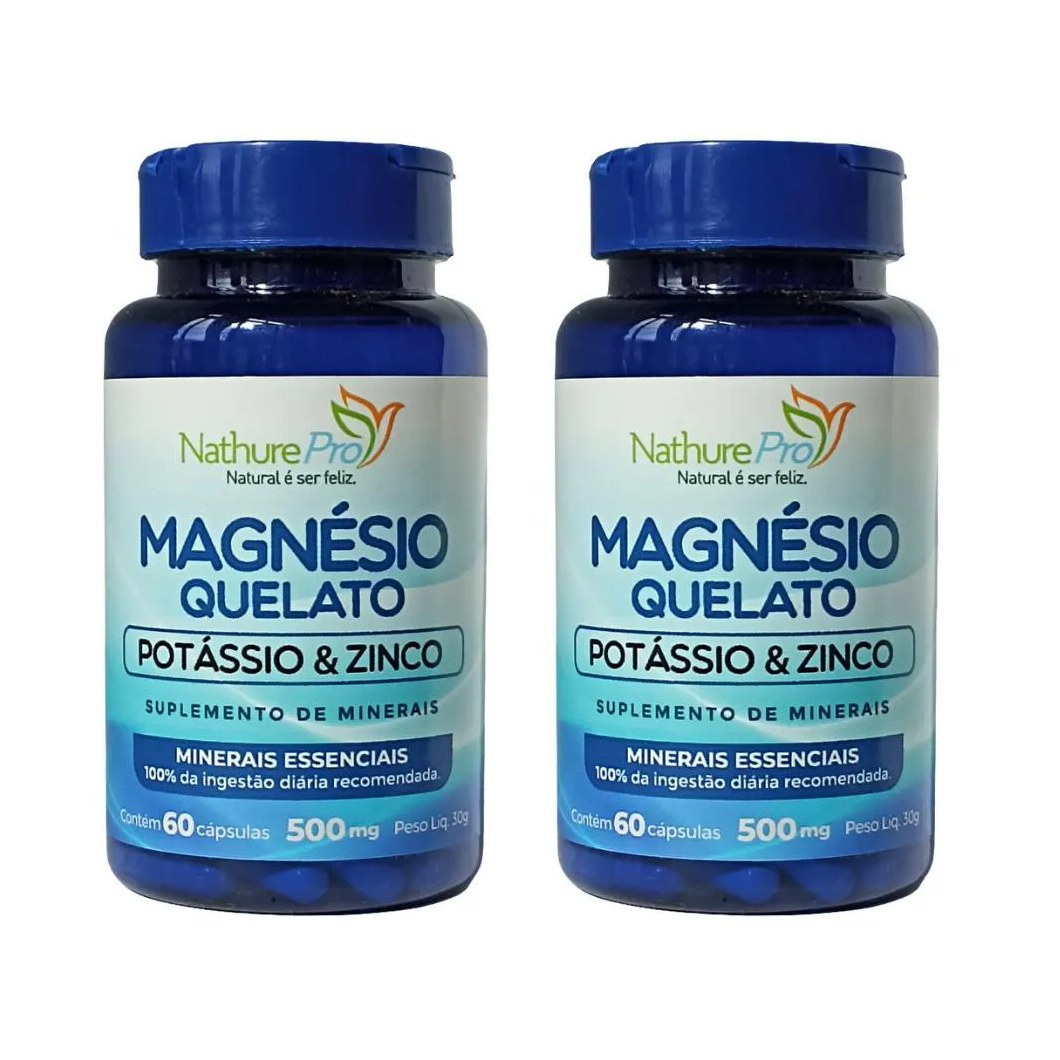 Kit 2 Magnésio Quelato Potássio E Zinco 60 Cápsulas 500mg