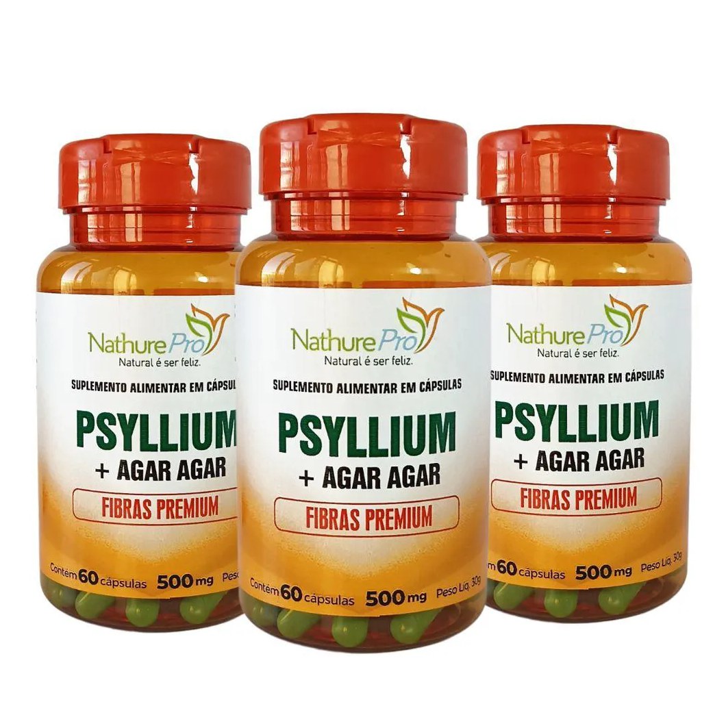 Kit 3 Psyllium + Agar Agar 60 Cápsulas 500mg