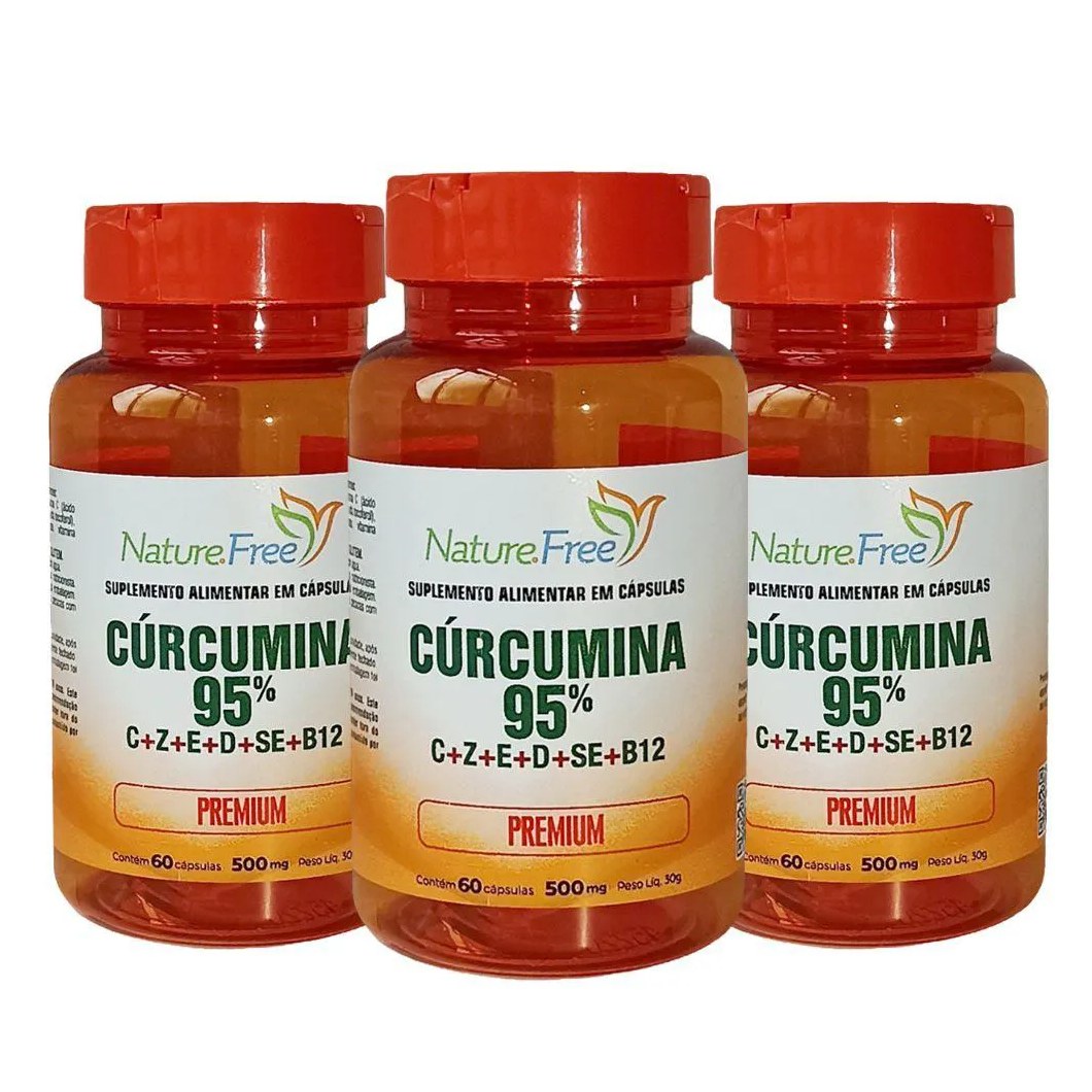 KIT 3 CúRCUMINA 95% PREMIUM 60 CáPSULAS 500MG