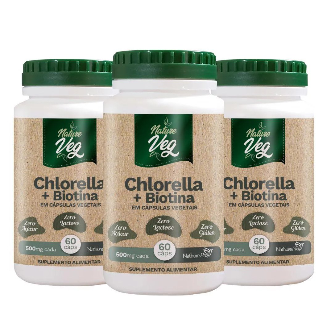 KIT 3 CHLORELLA + BIOTINA VEG