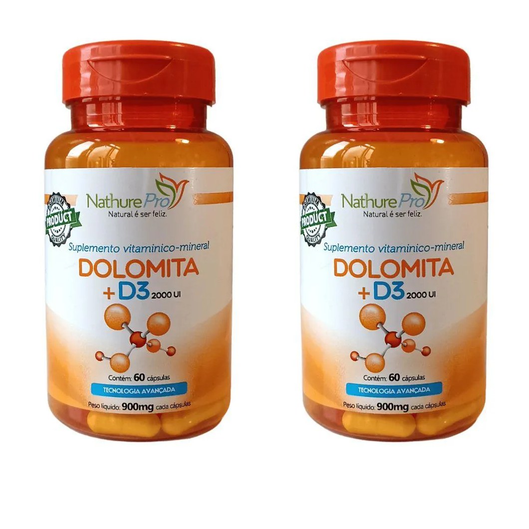 Kit 2 Dolomita + D3 60 Cápsulas 900mg