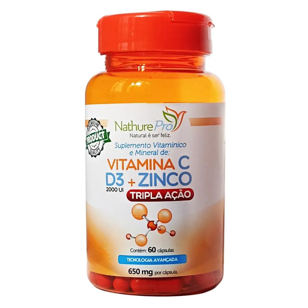 VITAMINA C + D3 + ZINCO (TRIPLA AçãO) 60 CáPSULAS 650MG