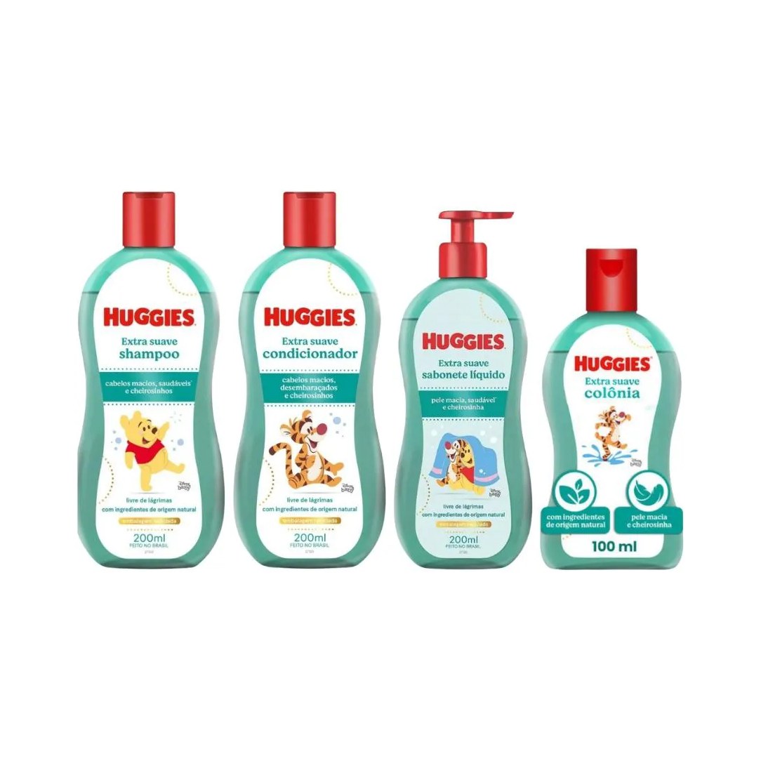 SHAMPOO HUGGIES 200ML+COND HUGGIES+SABONETE LIQUIDO+COLONIA