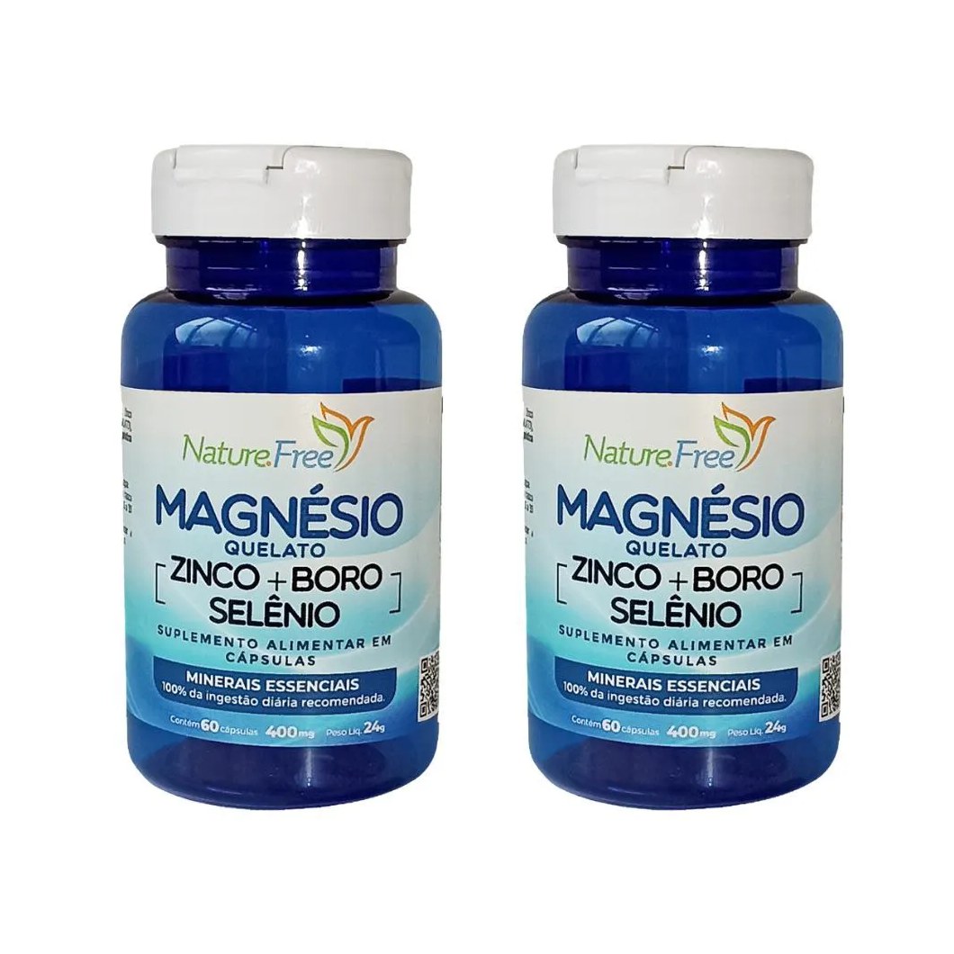 KIT 2 MAGNéSIO QUELATO ZINCO + BORO + SELêNIO 60 CáPSULAS