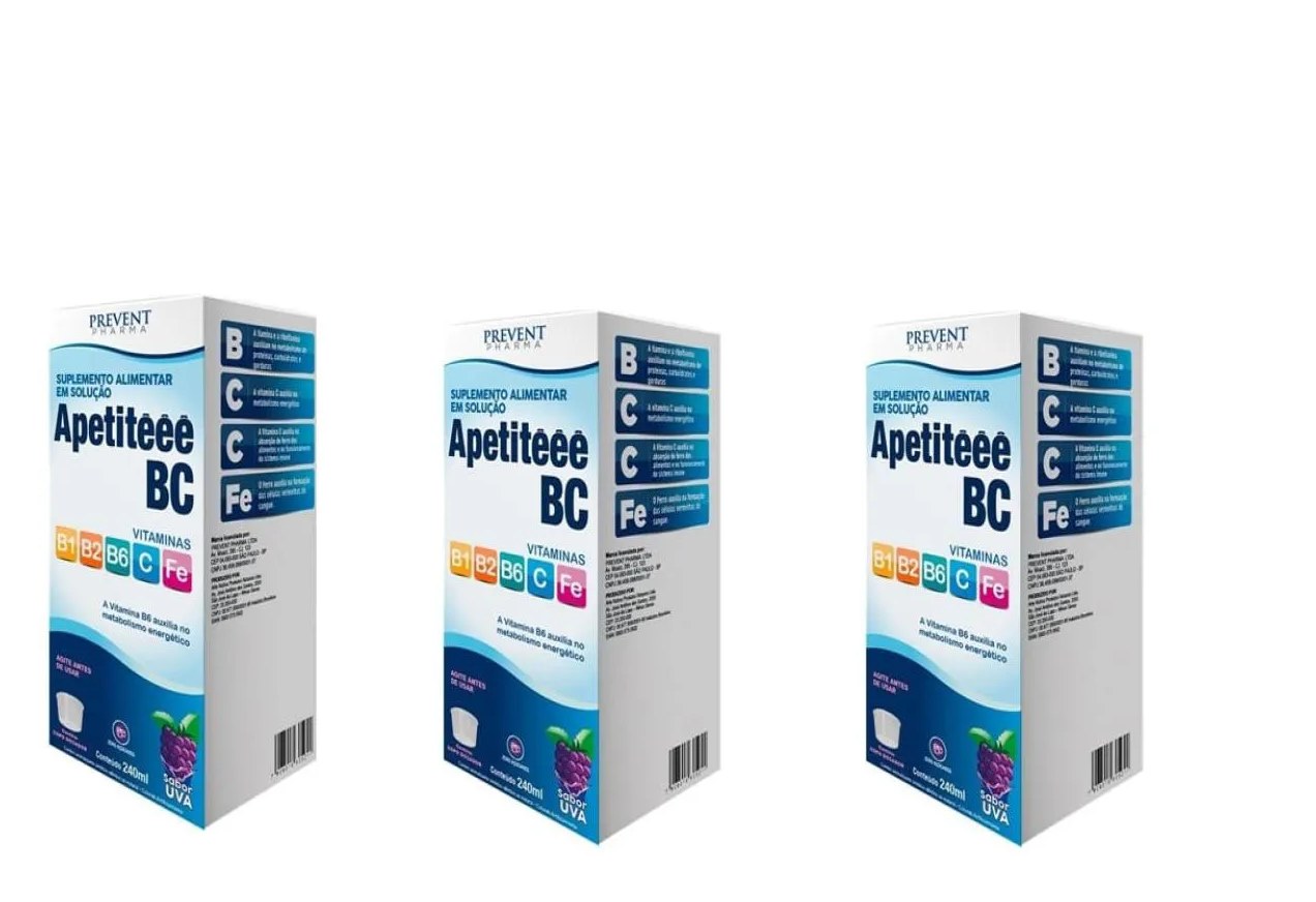 Kit C/3 Apetiteee Bc Uva 240 Ml Vitamina C+ B1 B2 B6 - Prevent