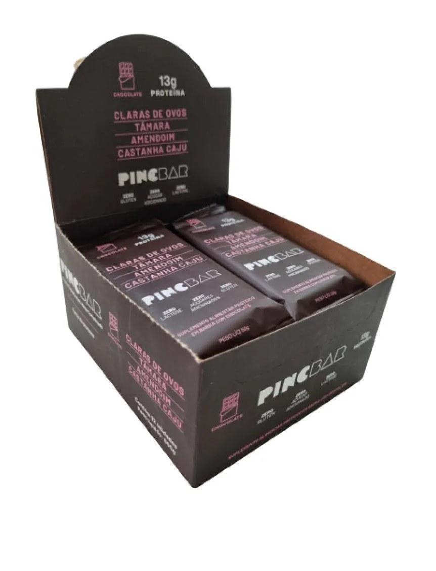 Barra de Proteína Chocolate Sem Açúcar 50g Pincbar 12 unidades