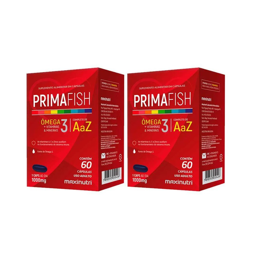 Kit 2 Primafish Omega 3 + Vitaminas 60 Capsulas Maxinutri
