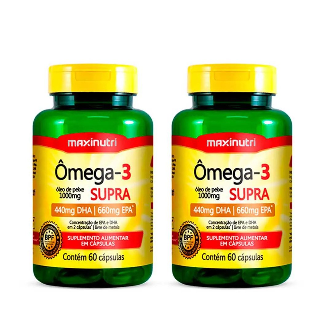 Kit 2 Ômega 3 Supra Óleo de Peixe 1000mg 60 Cápsulas Maxinutri