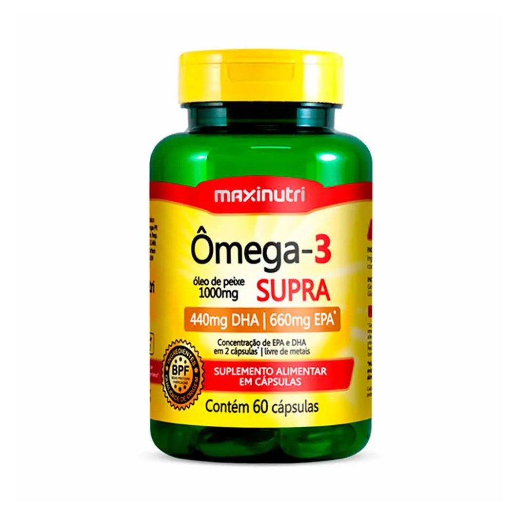 Ômega 3 Supra Óleo de Peixe 1000mg 60 Cápsulas Maxinutri