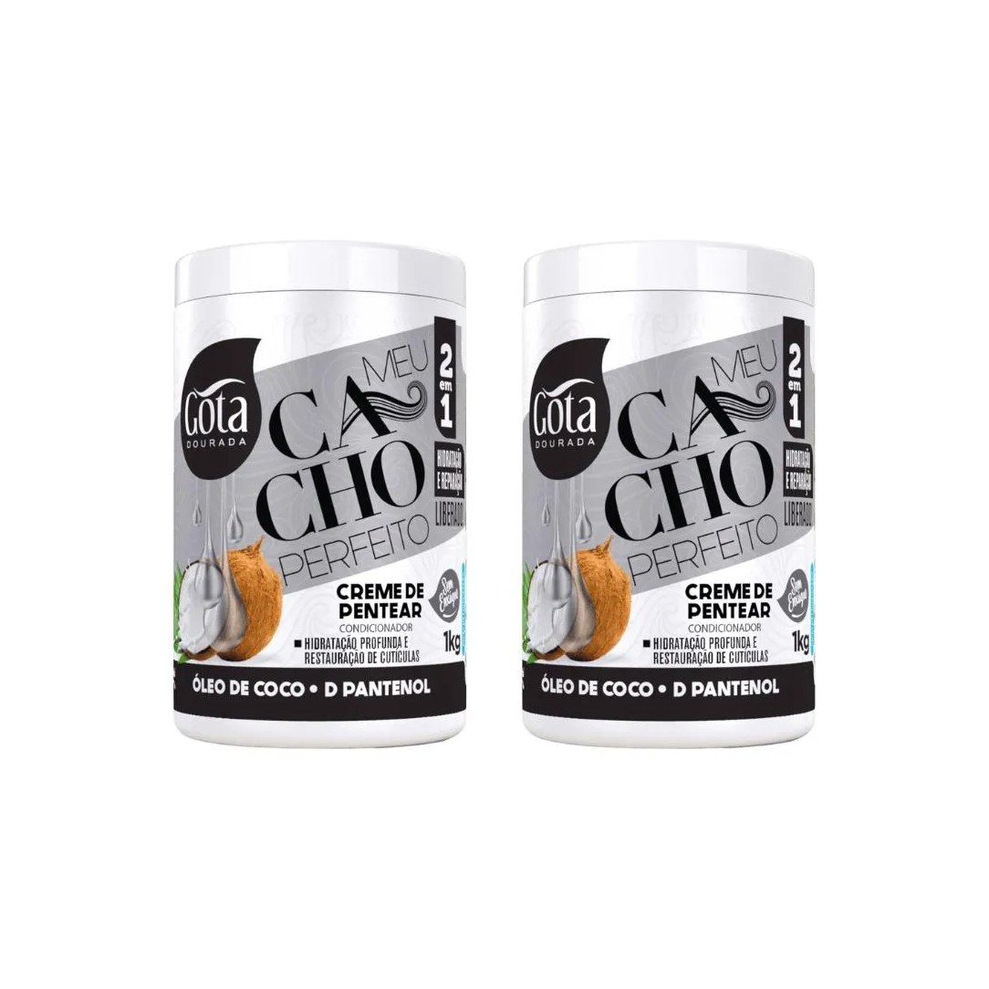 Creme para Pentear Gota Dourada 1kg Cach Oleo Coco - Kit C / 2un