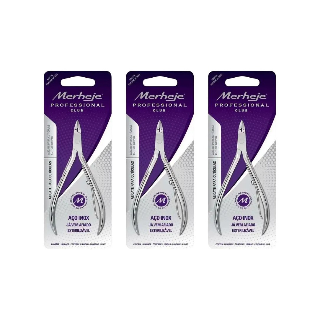 Alicate Merheje Ref 225 Inox Cuticulas - Kit C / 3un