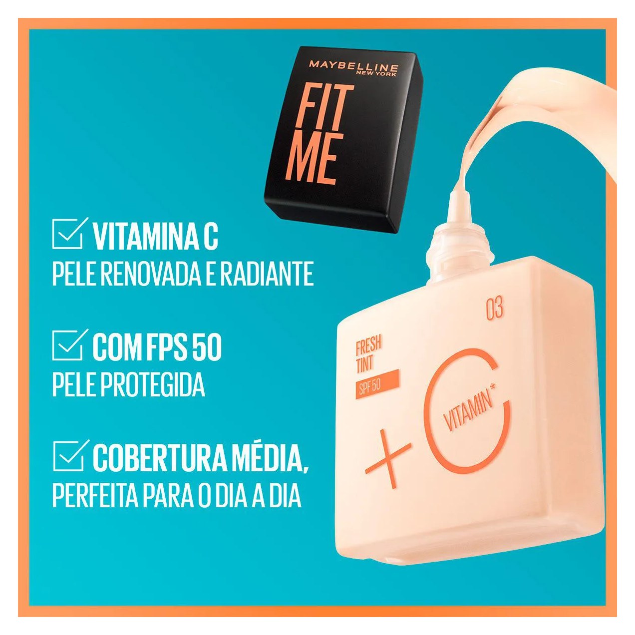Base Líquida Maybelline NY Fit Me Fresh Tint Vitamina C FPS 50 30ml - Cor 06