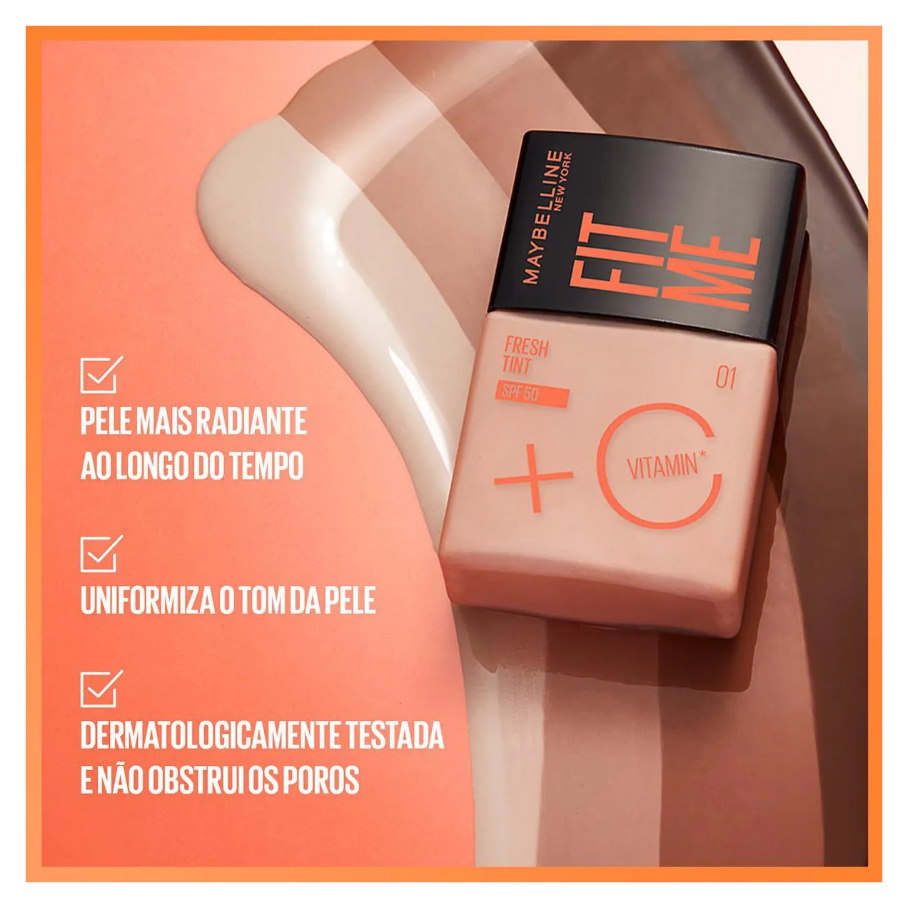 Base Líquida Maybelline NY Fit Me Fresh Tint Vitamina C FPS 50 30ml - Cor 08
