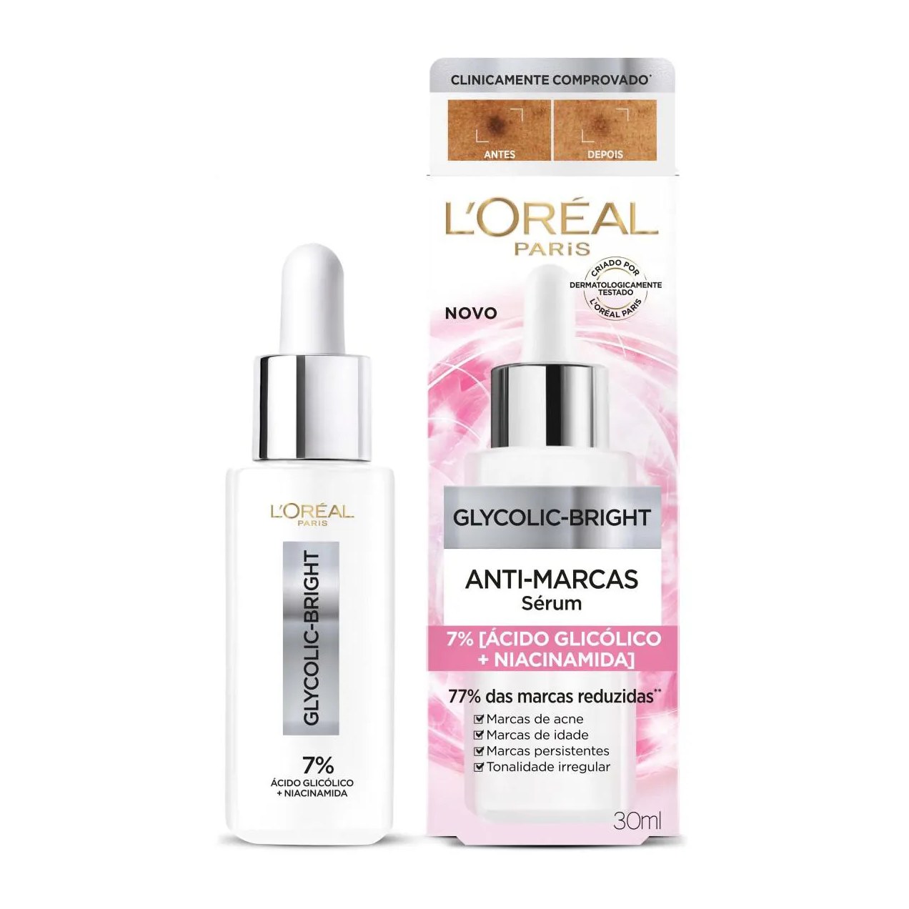 Kit L'Oréal Paris Glycolic-Bright Rotina Completa - Gel Limpeza + Sérum + Gel-Creme Noite