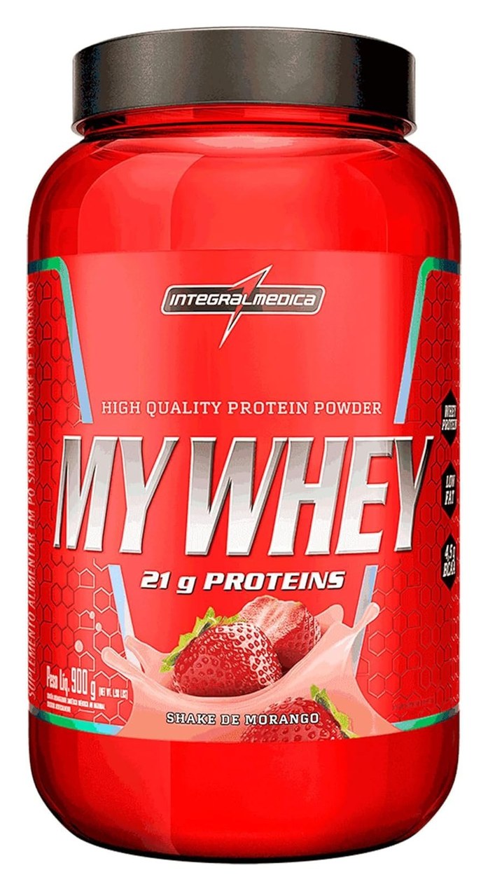 Integralmedica My Whey Proteína em Pó Sabor Morango – 21g de Proteína por Porção – Alta Concentração de BCAAs – Pote 900g