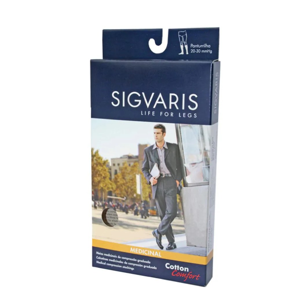 Meia Sigvaris Algodão Super 3/4 20-30 Mmhg 282F Cotton Confort Preta G3