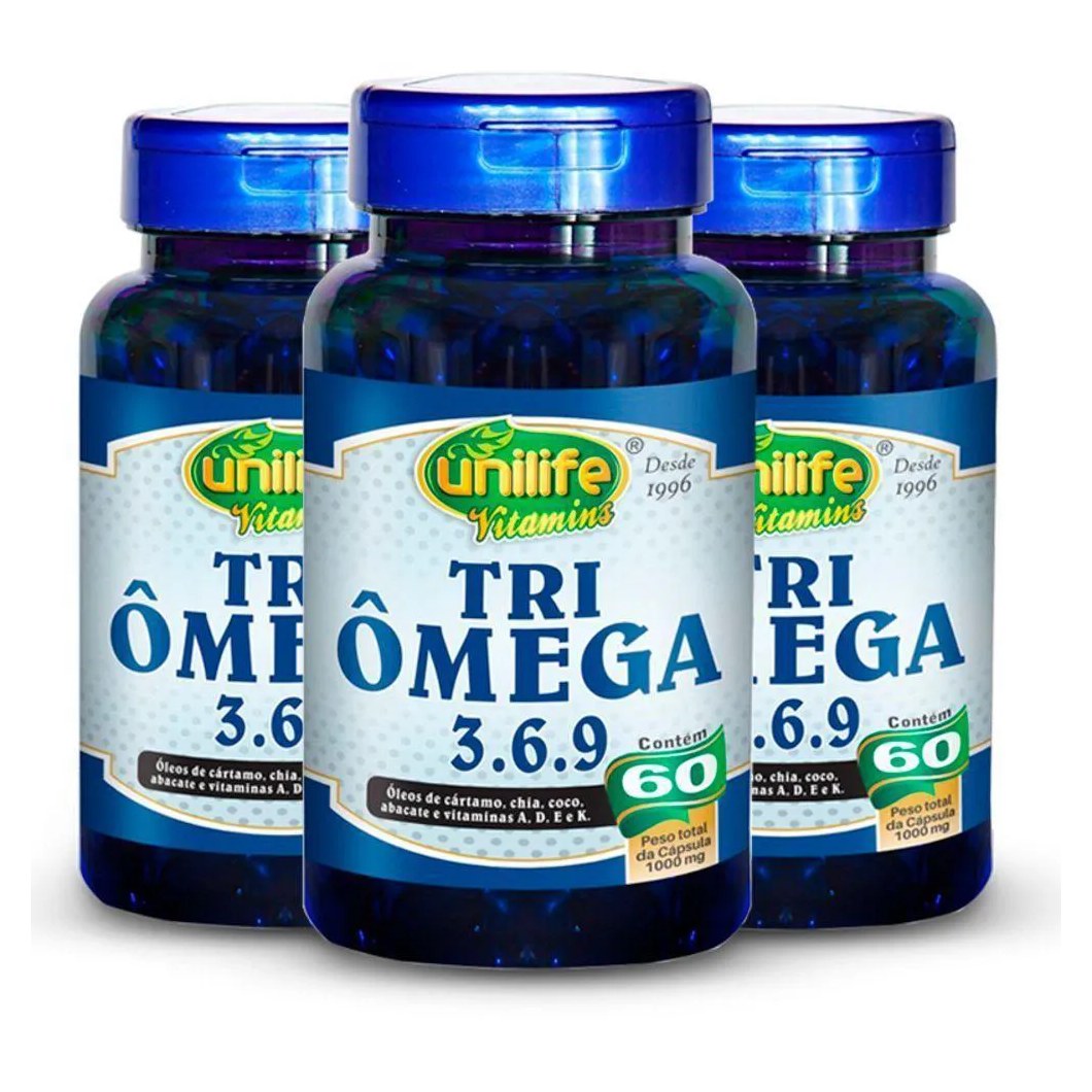 Kit 3 Tri Ômega (ômega 3, 6 e 9) Unilife 60 cápsulas