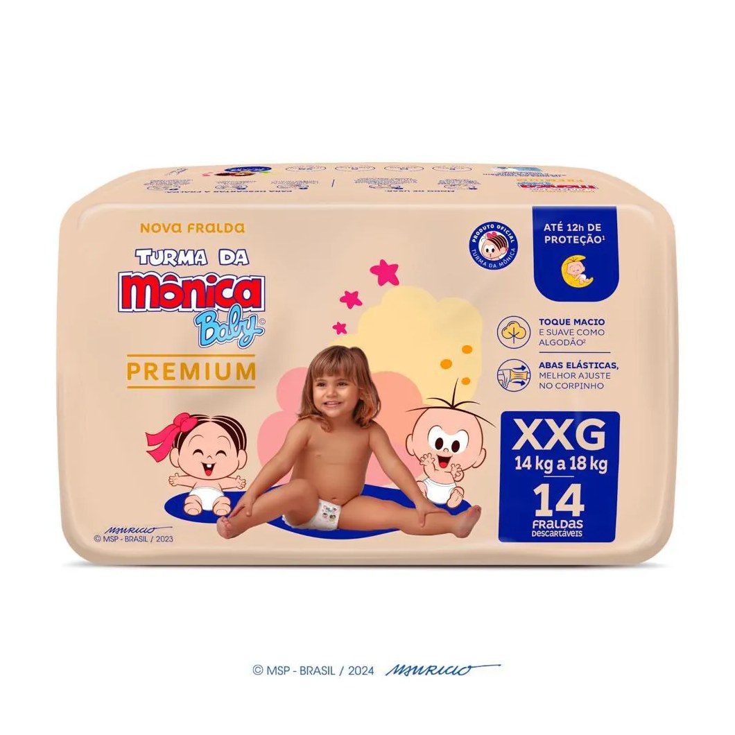Fralda Turma da Mônica Baby Premium Jumbo Xxg com 14un