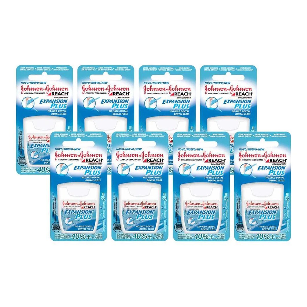 Kit 8 Fios Dentais J&j Reach Expansion Plus Regular 50m