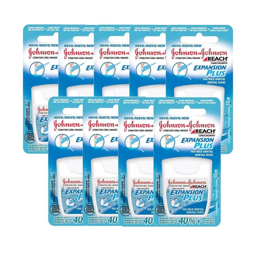 Kit 9 Fios Dentais J&j Reach Expansion Plus Regular 50m Cada